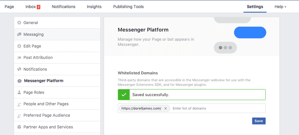 messenger whitelist domain